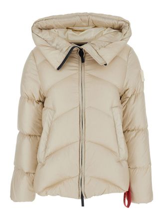 Afterlabel Helsinki Beige Down Jacket With Logo Patch On The Sleeve And Puller With Logo On The Waist In Tech Fabric Woman