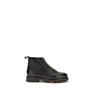 Santoni Black Calf Leather Bos Taurus Lace-Up Mens Boots