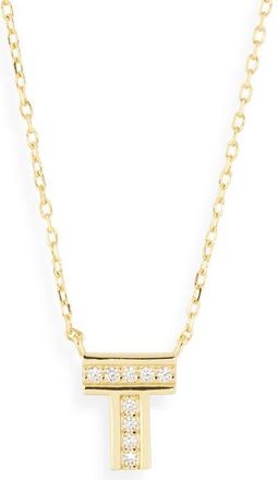 Argento Vivo Cubic Zirconia Initial Pendant Necklace in Gold T at Nordstrom