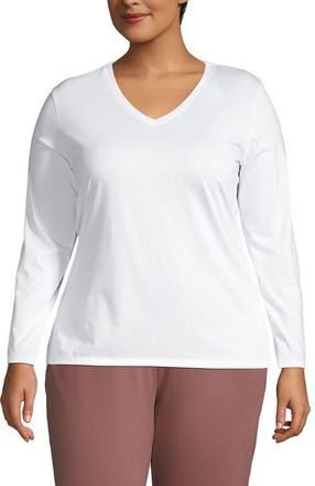 Lands End Supima Cotton Long Sleeve V-Neck T-Shirt in White at Nordstrom, Size 2X