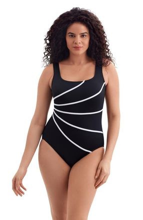 Longitude Fan Tank Long Torso Modern Leg One-Piece Swimsuit in Black And White at Nordstrom, Size 10