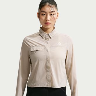 Nike Womens Nike ACG Aireez Button-Up Long-Sleeve Trail Running Top in Brown | IR7296-236
