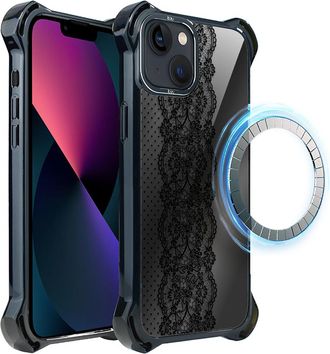 OEM Funda Ibizu Dropguard Ultra Para Iphone 13 Con Magsafe, Color Azul Medianoche, Con Dise&ntilde;o De Encaje Ornamental