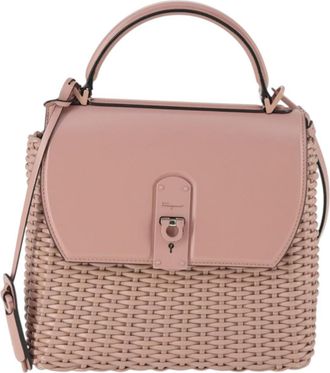 Ferragamo Boxyz Top Handle Bag Woven Leather Pink Leather Handbag (Pre-Owned)