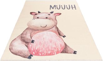 Obsession Kinderteppich »My Greta 608« rechteckig 6 mm Höhe Kurzflor, Motiv Kuh, mit Fransen, Kinderzimmer