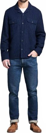Billy Reid Pin Dot Dobby Two Pocket Overshirt In Carbon Blue