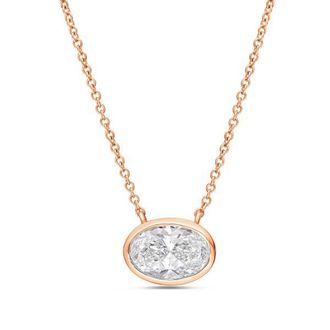 Diana M. Jewels 14kt rose gold lab grown east west oval bezel pendant weighing 1.00 ct