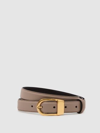 Reiss Taupe Leather Curved-buckle Belt, XS