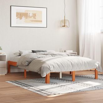 vidaXL Cama Sin Colch&oacute;n Madera Maciza De Pino Marr&oacute;n Cera 140x200 Cm Vidaxl