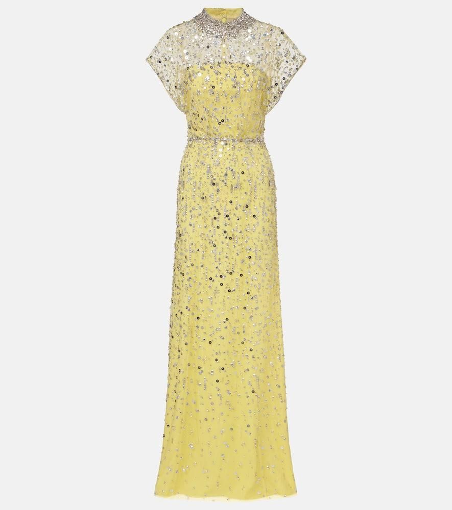 jenny packham evening dresses sale Jenny Packham Eugenie Fringed Cape-effect Embellished Satin Gown - Women - Green Dresses