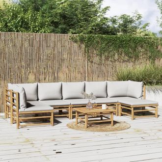 vidaXL Set De Muebles De Jard&iacute;n 8 Piezas Bamb&uacute; Y Cojines Gris Claro Vidaxl