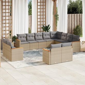 vidaXL Juego De Sof&aacute;s Jard&iacute;n Con Cojines Beige Mezcla 12 Pzas Rat&aacute;n Pe Vidaxl