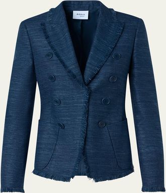 Akris Indian Silk Fringed Double-Breasted Blazer Jacket
