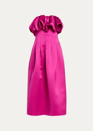 Ulla Johnson Cosima Strapless Satin Tea-Length Dress