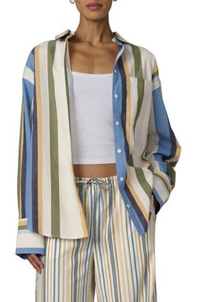 Joe's The Boyfriend Stripe Cotton Blend Shirt in Azure Variegated S at Nordstrom, Size X-Large