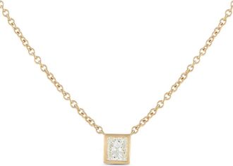 Luxury Bazaar princess-cut diamond solitaire necklace - women - 18kt Yellow Gold/Diamond - One Size