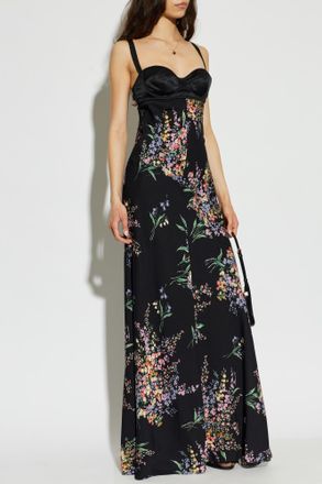 Dolce & Gabbana Silk Dress With Floral Motif, Womens, Black