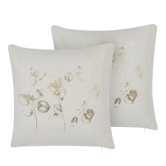 Beliani Beliani - Conjunto De 2 Cojines De Poli&eacute;ster Beige Claro Patr&oacute;n De Hojas 45 X 45 Cm Cremallera Gomphrena