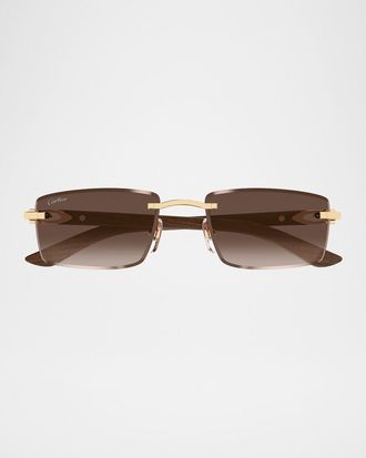 Cartier Mens Rimless Metal C-Hinge Rectangle Sunglasses