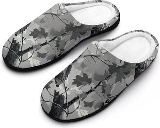 Generic Camouflage Leaves Tree Branches Mens Warm Slippers Non-Slip Sole Winter Rubber Cotton Shoes for Bedroom