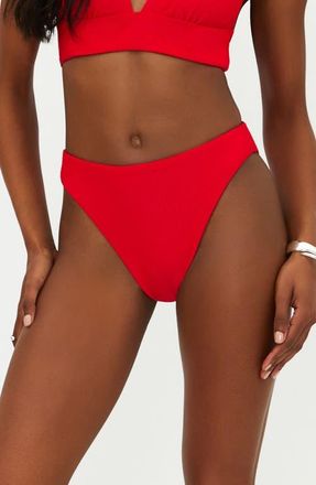 Beach Riot Amarie Rib High Waist Bikini Bottoms in Red at Nordstrom, Size X-Large