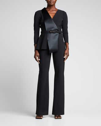 La Petite Robe Di Chiara Boni Kerolyn Satin Collar Belted Jumpsuit