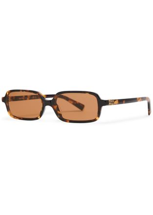 Miu Miu Eyewear Regard Rectangle-frame Designer Sunglasses - Brown - Brown Havana - One Size