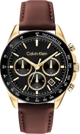 Calvin Klein Mens Sport Chronograph Leather Strap Watch - Black - OS