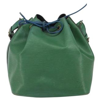 Louis Vuitton Petit Noe Monogram Canvas Green Leather Handbag (Pre-Owned)