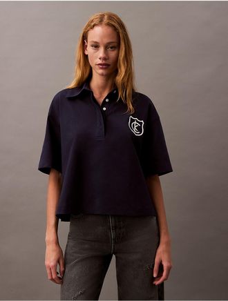 Calvin Klein Jeans Calvin Klein Womens Logo Crest Relaxed Polo Shirt - Blue - XS
