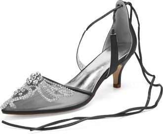 Generic Wedding Bridal Shoes Womens Slingback Bridal Heels Wedding Pumps Ankle Strap Pointed Toe Kitten Heels Dress Shoes 6Cm,Black,9 UK