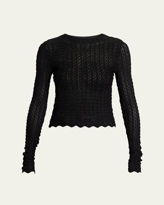Saint Laurent Diamond Open-Knit Long-Sleeve Top