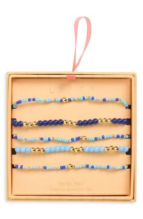 Leith Set of 5 Beaded Stretch Bracelets in Cool Multi- Gold at Nordstrom Rack