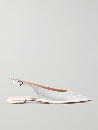 Gianvito Rossi Ballerine Slingback A Punta In Pelle Lucida Robbie - Argento