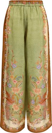 Zimmermann Womens Indra Relaxed Pants Khaki Scarf Floral Silk Trousers