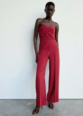 Mango Tuta senza spalline increspature rosso - Donna - XS - MANGO