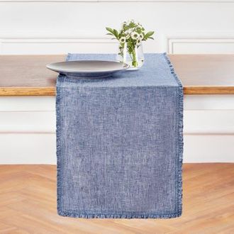 Solino Home Linen Table Runner for Dining Table, Holiday and Everyday Table Decor - Juliette Ruffle in Chambray Indigo at Nordstrom, Size X-Large