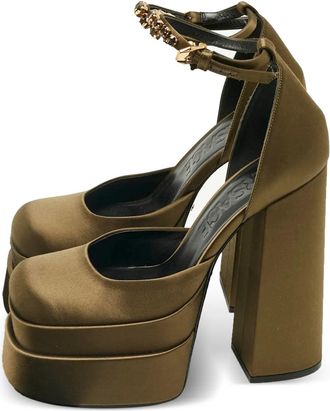 Versace Aevitas platform pumps - women - Satin/Calf Leather/Calf Leather - 40 - Green