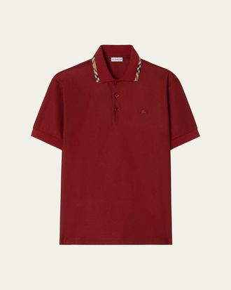 Burberry Mens Eddie Check-Trim Cotton Polo Shirt