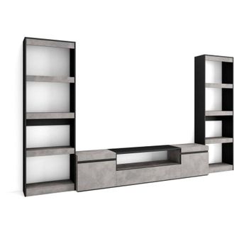 Skraut Home Mobile Soggiorno tv, Parete Attrezzata Soggiorno, 320x186x35cm, Per tv fino a 80, Set di mobili, Stile moderno, Grigio Cemento - Skraut Home