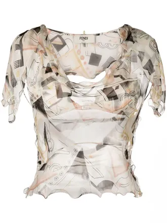 Fendi abstract-print silk blouse - women - Silk/Viscose - 44 - Neutrals