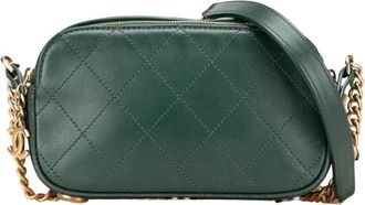 Chanel Pre-owned Stitched Calfskin and Grosgrain Button Up Double Zip Camera Bag - Dames - Vintage Schoudertas - Groen - ONE Size - Leer - Vintage