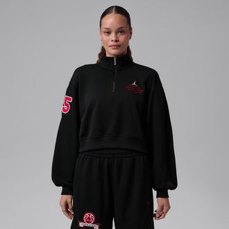 Nike Jordan Womens Jordan Brooklyn Fleece Cropped 1/4-Zip Top in Black | IV5321-010