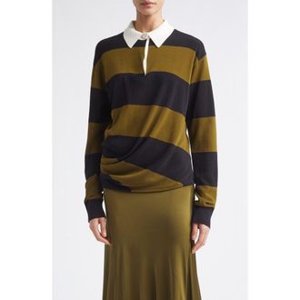 Proenza Schouler Corinna Stripe Ruched Cotton Rugby Shirt in Black Multi at Nordstrom, Size X-Small