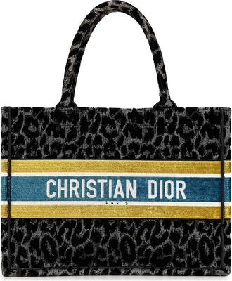 Dior Mizza Medium Embroidered Canvas Leopard Book Tote