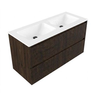 Saniclass Holz Atelier Badkamermeubelset - 120x45x77.5cm - Torino solid surface wastafel wit - zonder kraangat - 2 lades - mat eiken charcoal (hout)