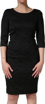 Dolce & Gabbana Black Floral Brocade Sheath Knee Length Womens Dress (Pre-Owned)