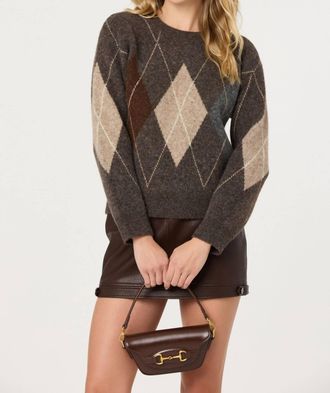 Astr Terri Crewneck Sweater In Grey Brown Argyle