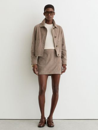 Reiss Neutral Suede Patch-pocket Mini Skirt, 14