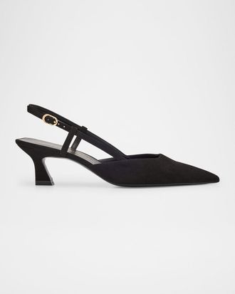 Stuart Weitzman Vinnie Suede Kitten Slingback Pumps